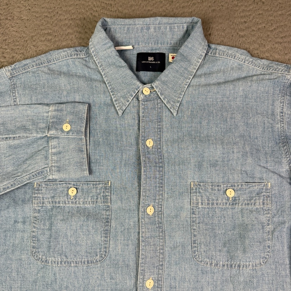 Levi's Blue Tab Work Shirt Mens Large Japanese Chambray Cat Eye Buttons